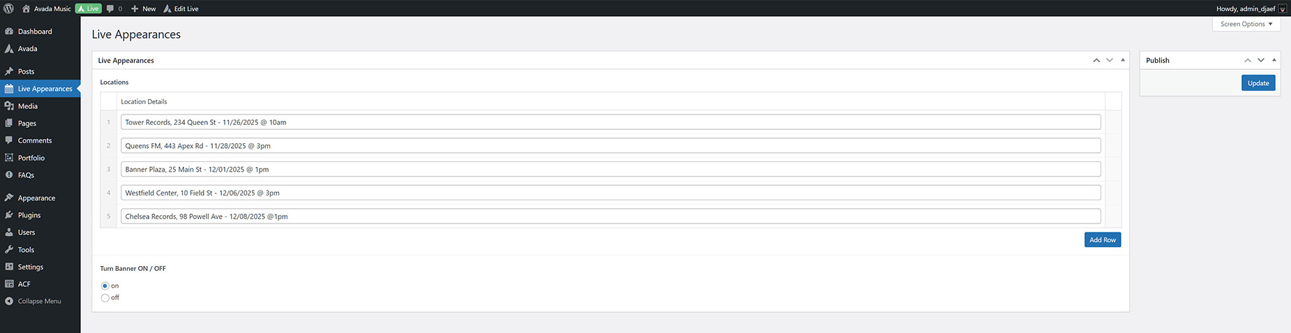 ACF Options Page > Enter Data ACF Options Page > Enter Data