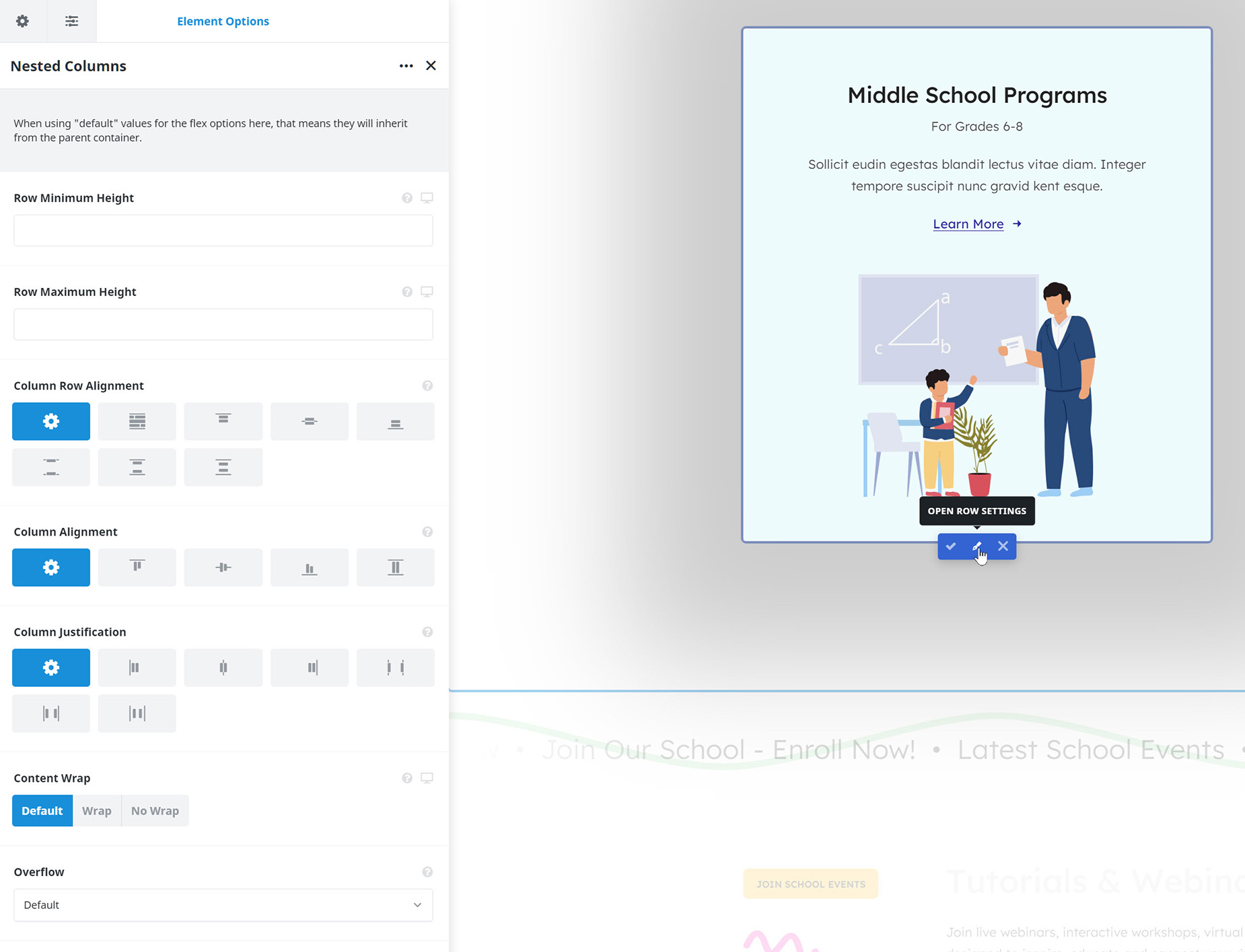 Nested Columns - Row Settings
