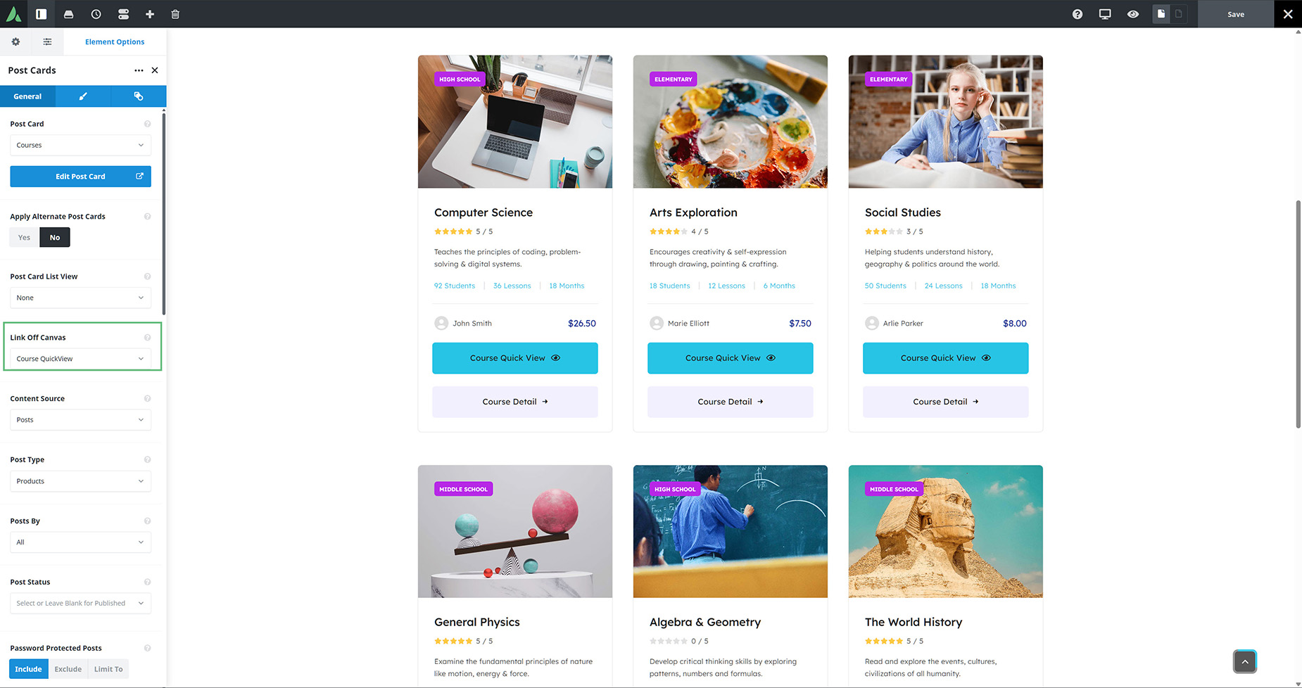 Avada Off-Canvas to Avada Post Card Link