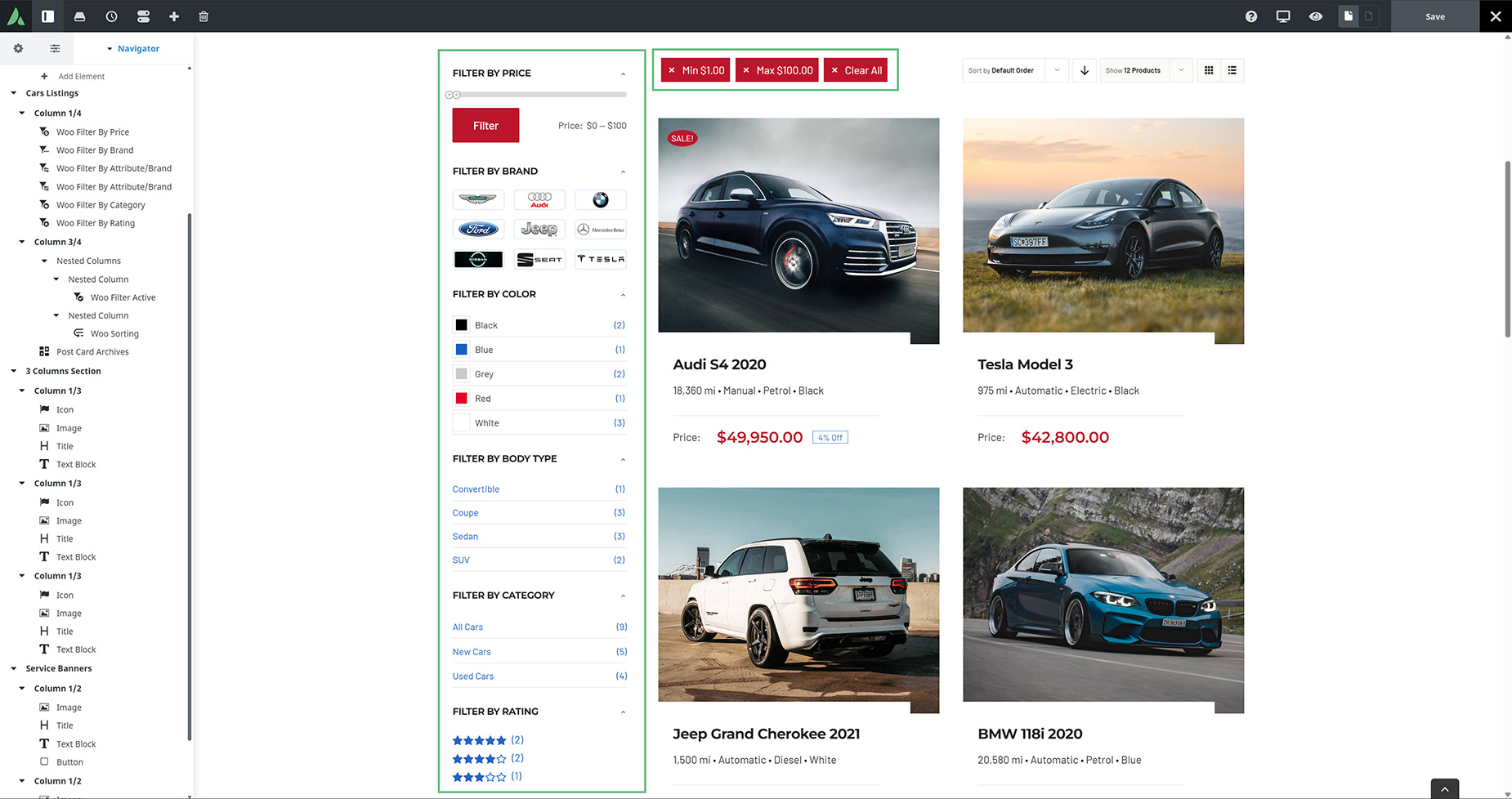 Shop Page Layout Section > Woo Filter Elements