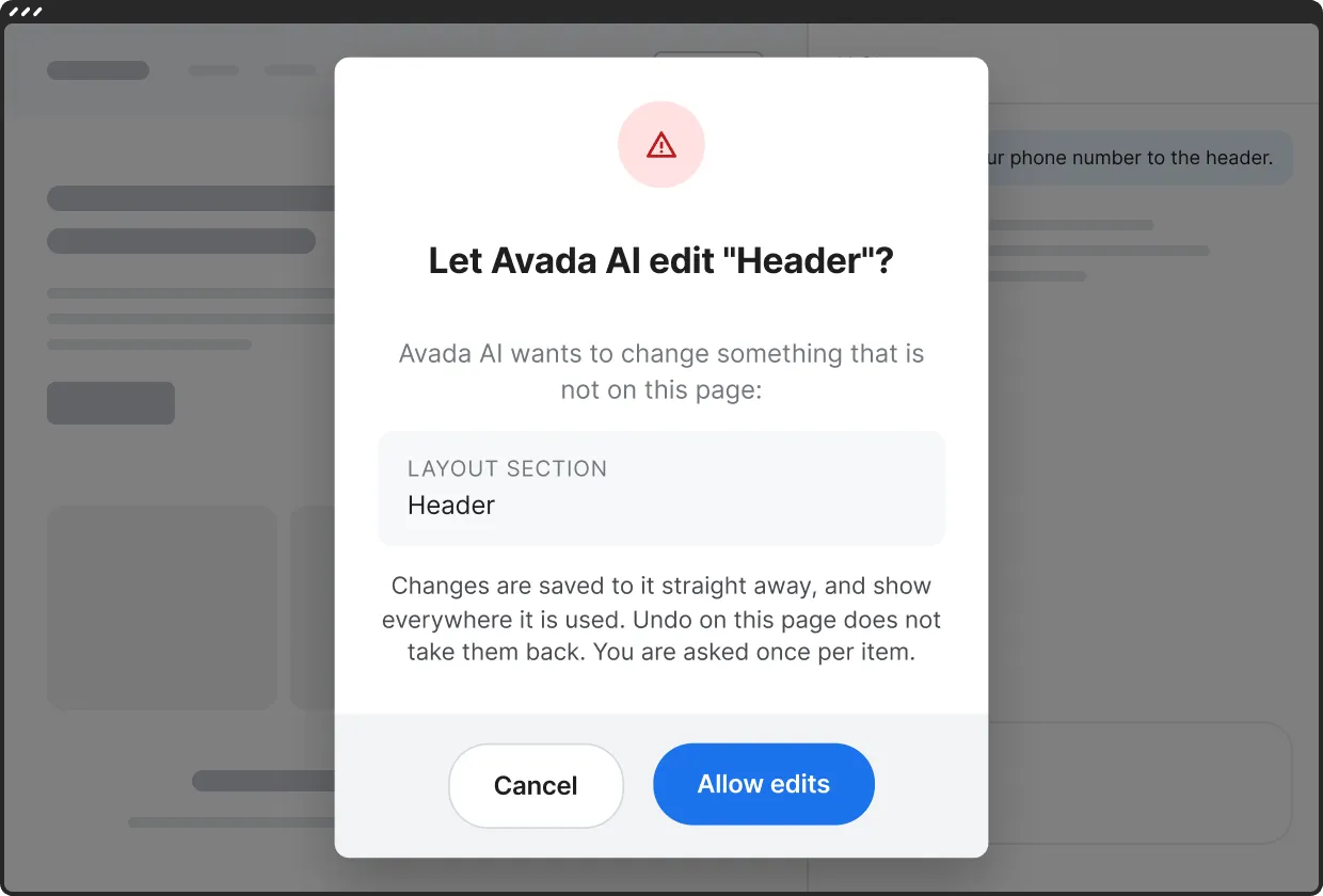 AI Chat asking for approval before it changes the header