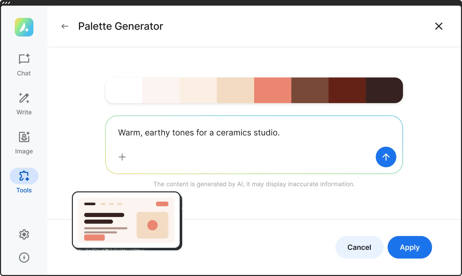 A color palette generated from a short description
