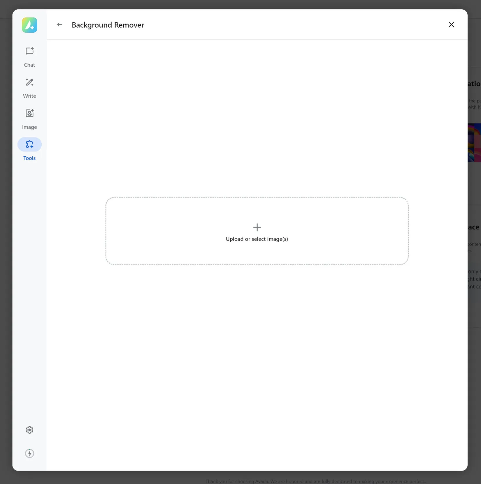 Avada AI > Background Remover Avada AI Background Remover interface