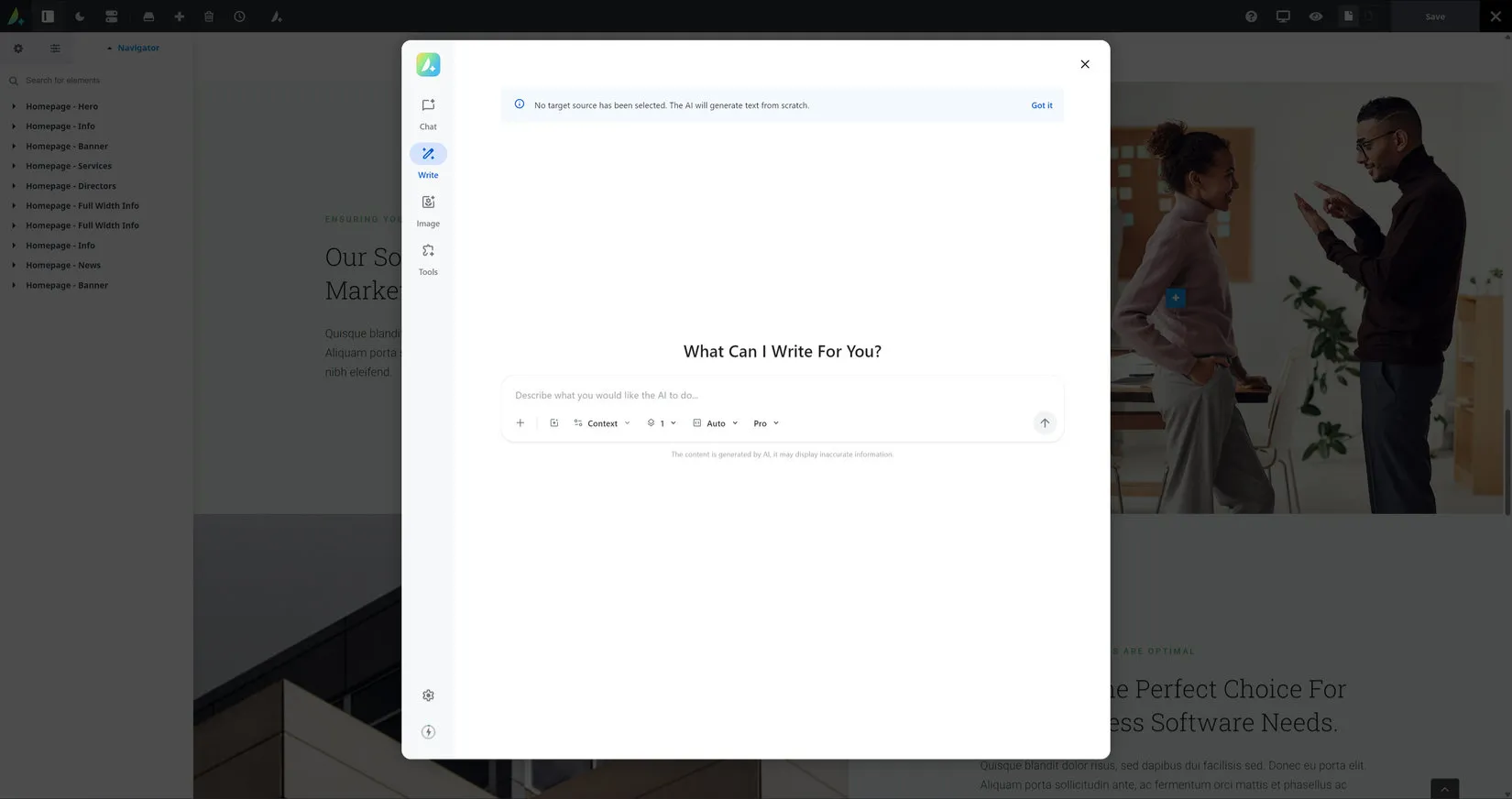 Avada AI – Write Avada AI writing interface